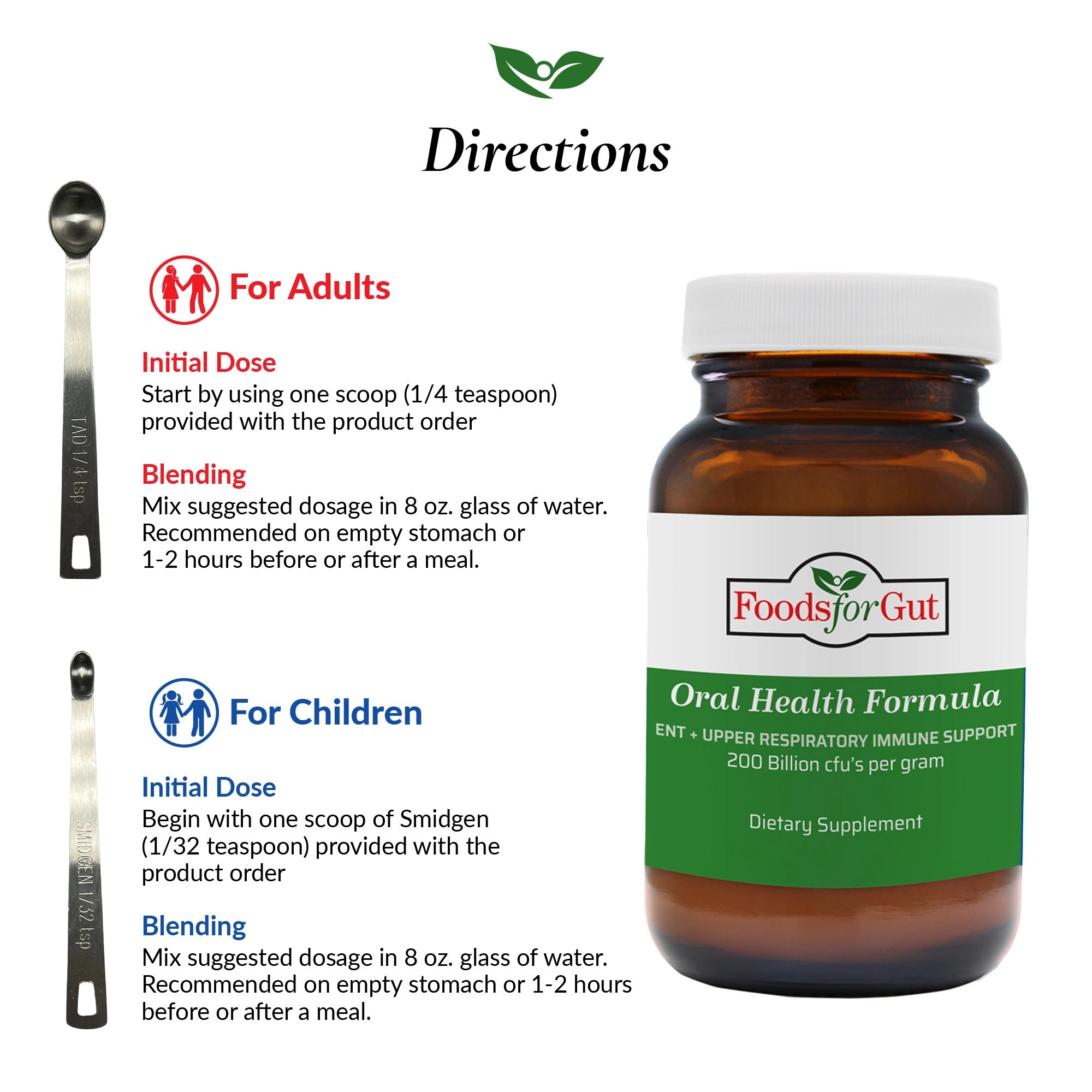 Directions listed for use of Oral Health Formula