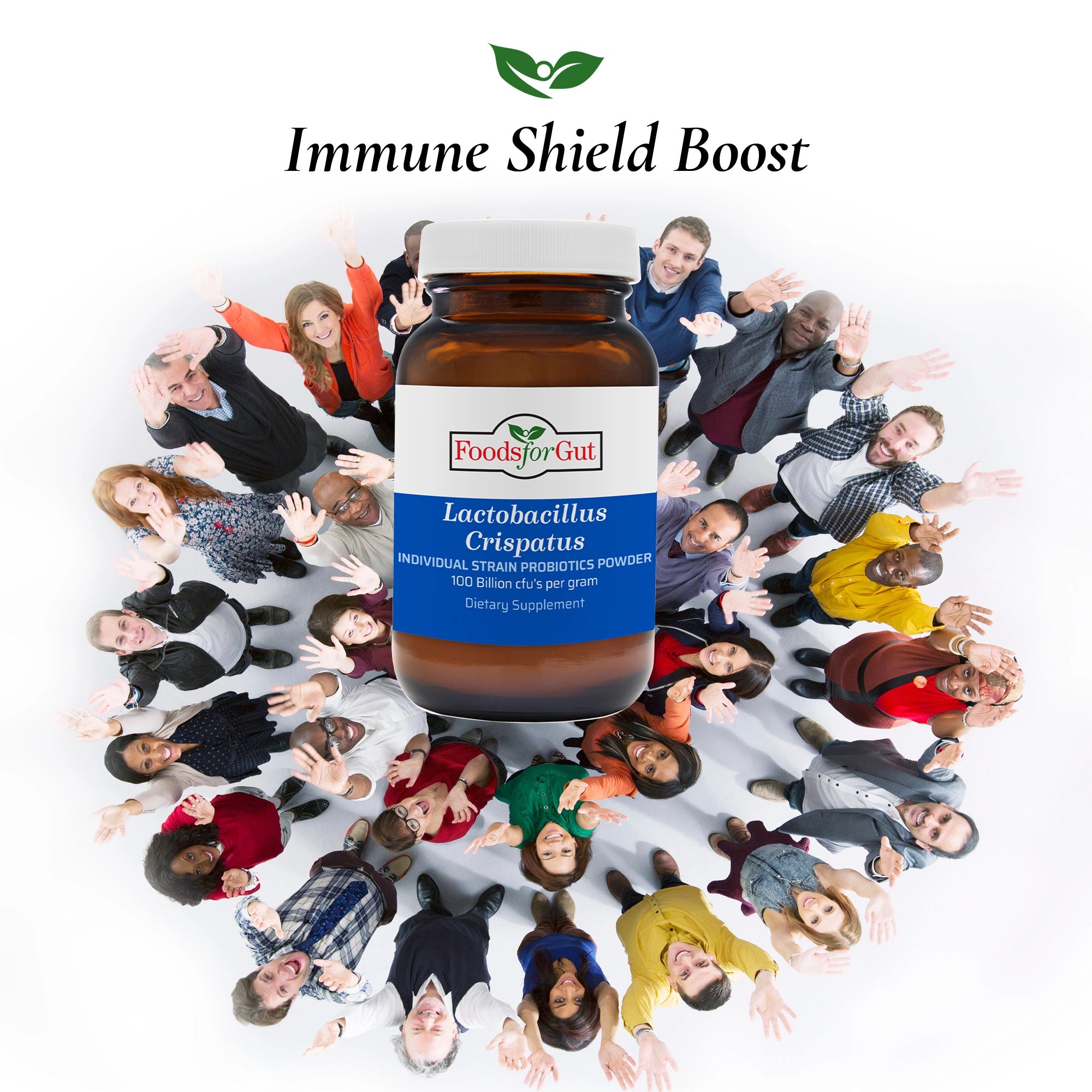 Immune Shield Boost Listed for a bottle of L. Crispatus Powder with diverse group together